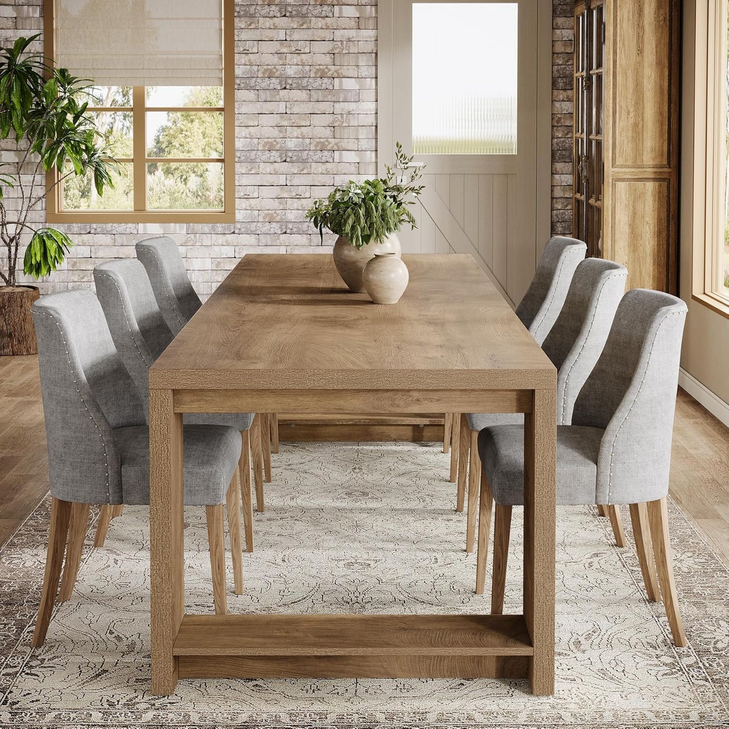 Tribesigns 86.61-Inch Dining Table for 6 People, Modern Narrow Long Kitchen Table with Pedestal Base, Farmhouse Extra Long Rectangular Dining Room Furniture, 27.56 x 86.61 x 29.53 Inches, Oak