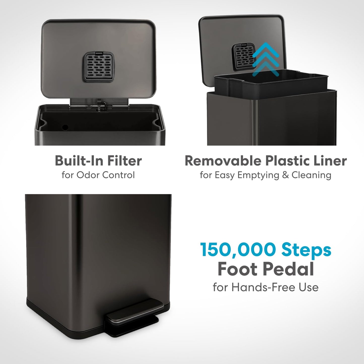 SIMPLI-MAGIC 13.2 Gallon Step Trash Can - Odor Control, Hands-Free
