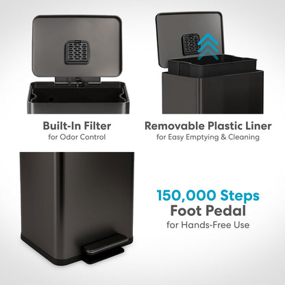 SIMPLI-MAGIC 13.2 Gallon Step Trash Can - Odor Control, Hands-Free