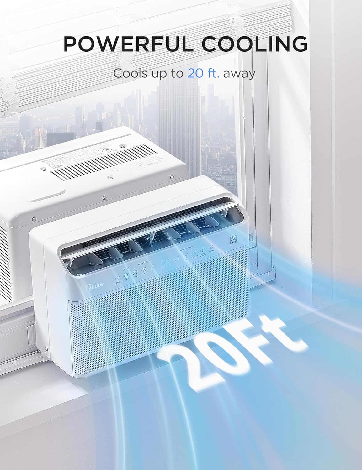 Midea 12,000 BTU U Shaped Smart Inverter Window Air Conditioner - Cools 550 Sq Ft, Ultra Quiet with Open Window Flexibility - Alexa/Google Assistant Compatible - 35% Energy Savings, Remote (Updated)