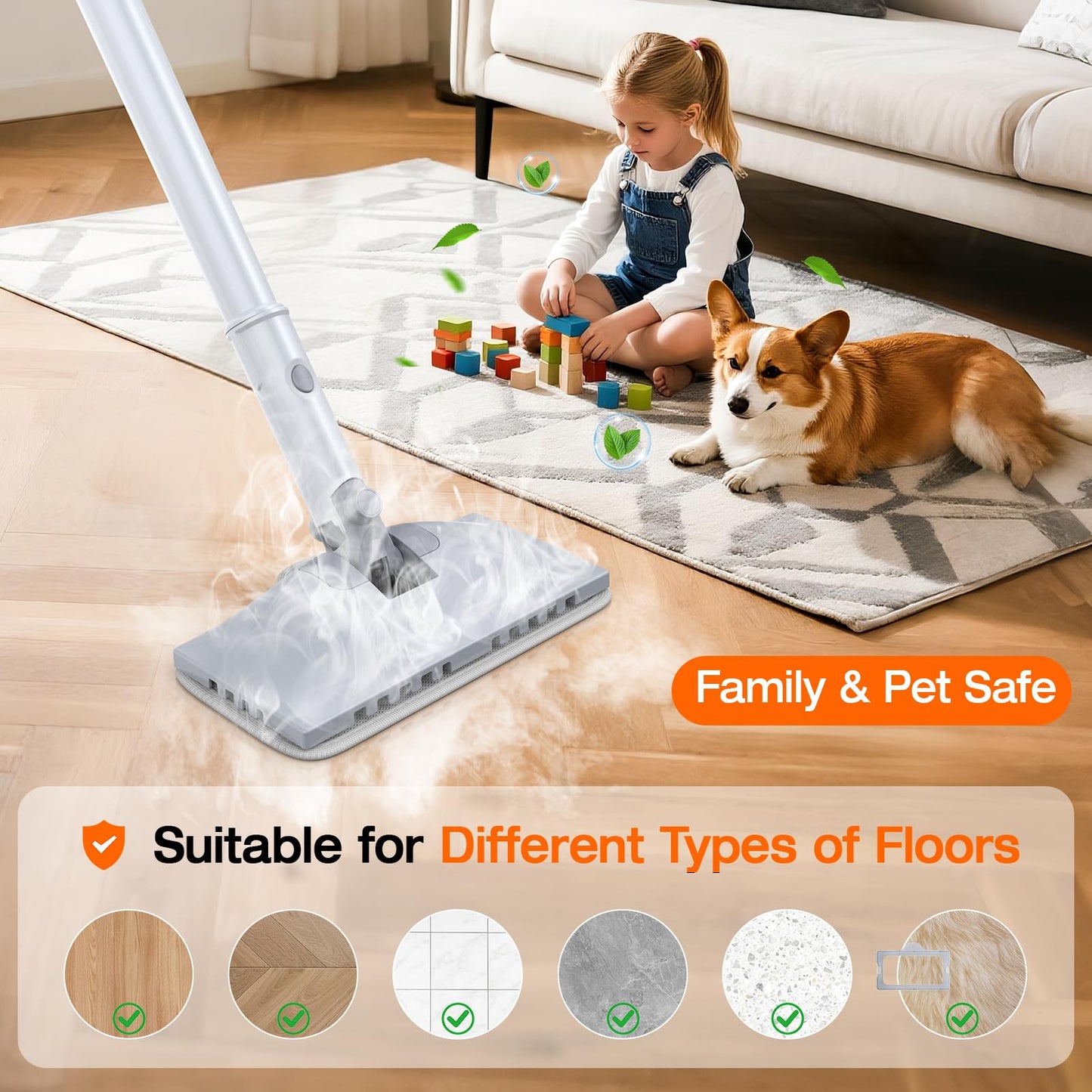 SCRUBWIZ 10-in-1 Steam Cleaner & Mop with Fast Heating