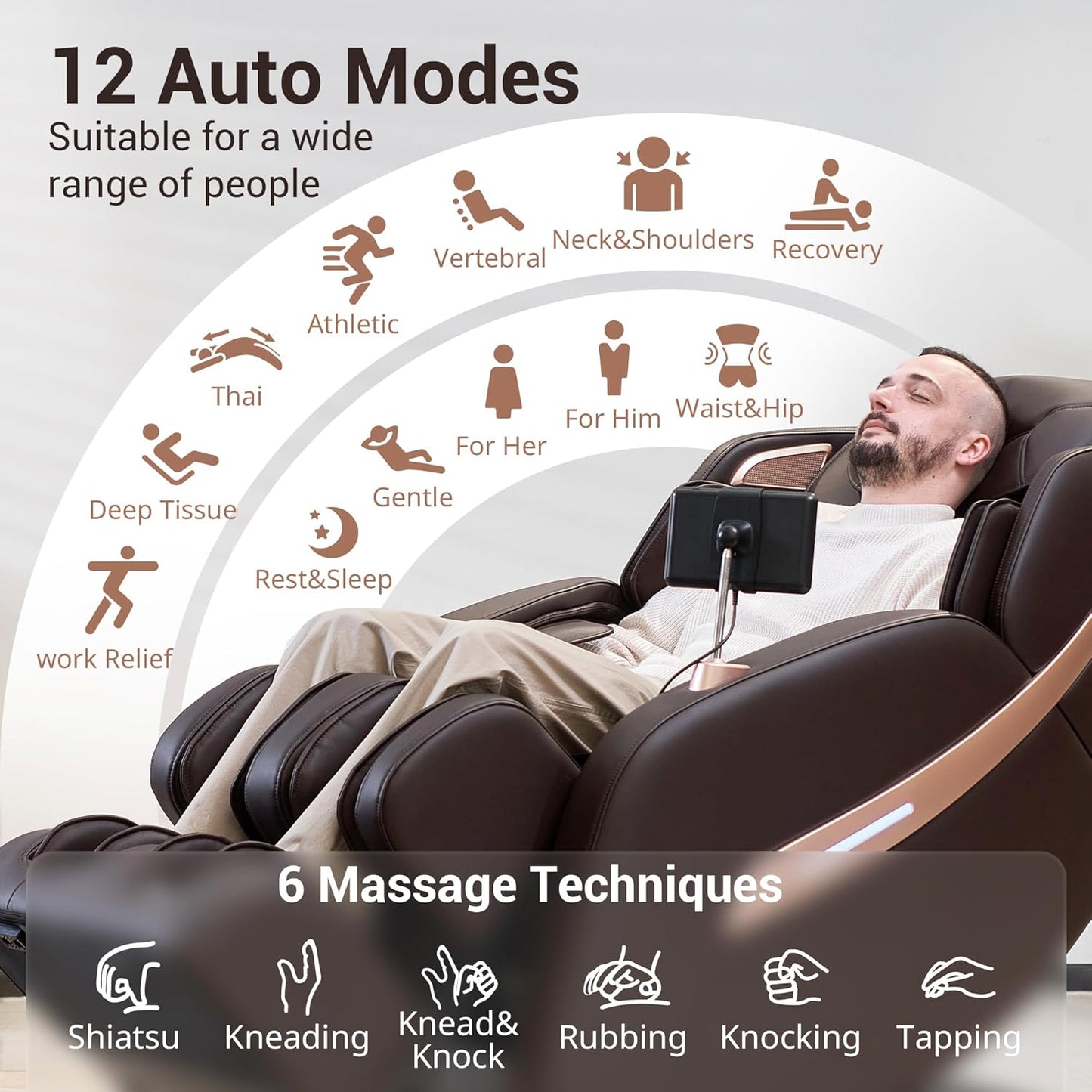 MYNTA Massage Chair Full Body, Zero Gravity SL Track Heavy Duty Massage Recliner Chair with Heat, 12 Auto Modes for Home, M1612 Brown