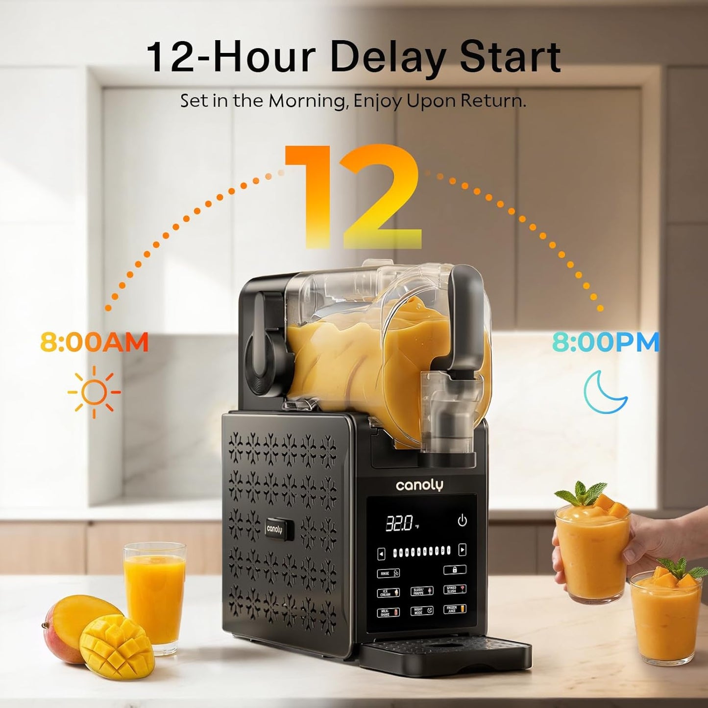 Canoly 2-in-1 Slushie & Soft Ice Cream Maker, 92oz Slushy Machine for Home, 6 Preset, Real-Time Temp Display, Auto-Clean, Frozen Margaritas Smoothie, Frappes, Milkshakes, Black