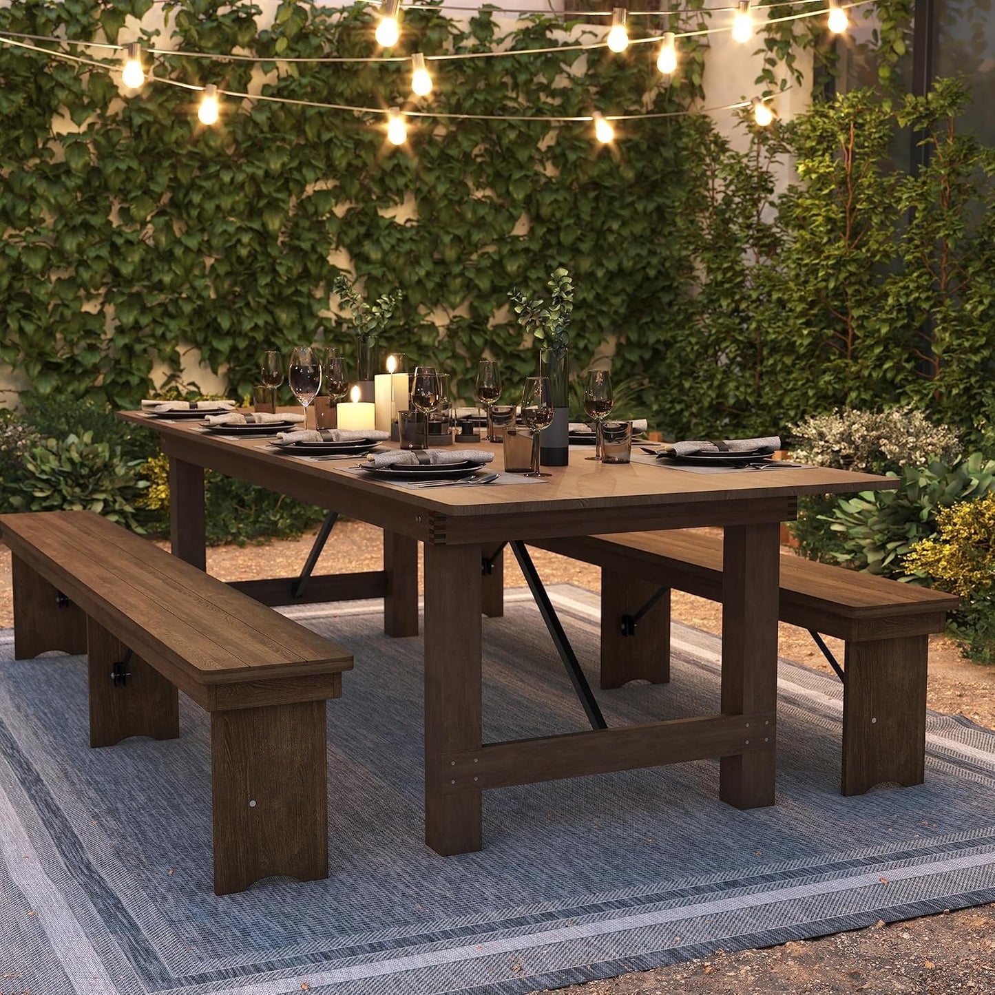 Flash Furniture Hercules Series 9' x 40" Rustic Solid Pine Folding Dining Table, Rectangular Antique Farmhouse Dining and Event Extension Table