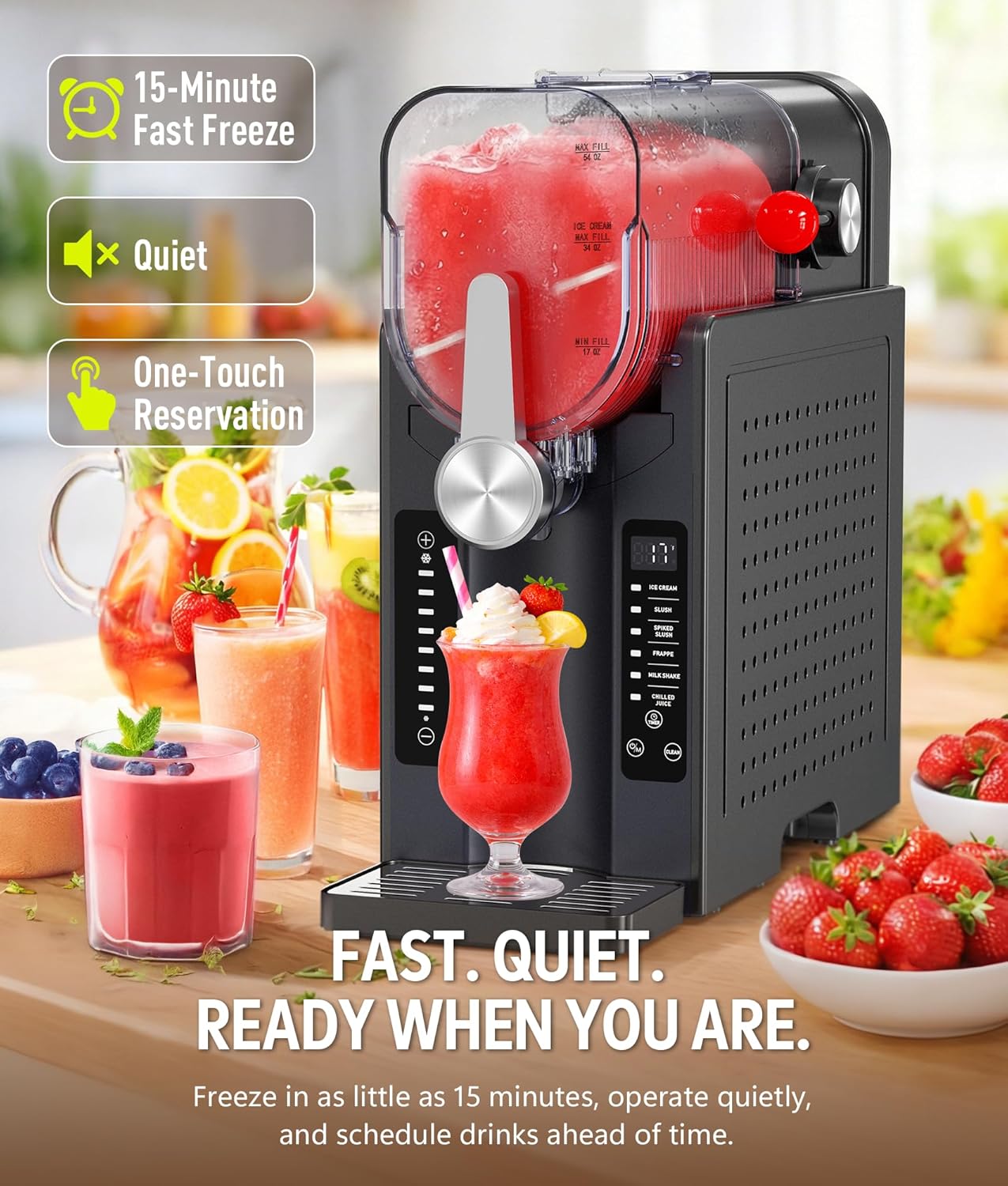 BKPPM Slushie Machine: No Ice Needed Slushy Machine for Home, 6 Preset, Real-Time Temp Display, Auto-Clean | Frozen Margaritas, Cocktails, Frappés, Ice Cream, Smoothies, Milkshakes,Summer Parties
