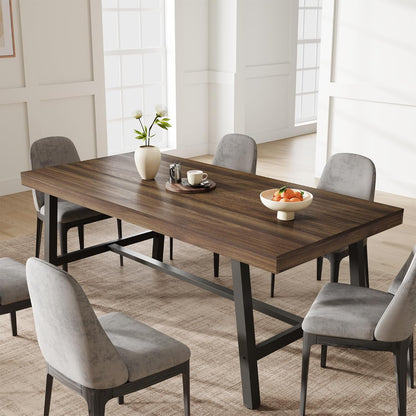 GarveeHome Industrial Dining Table for 6-8 People, 70.87" Long Large Kitchen Table with Sturdy Metal Frame, Rectangular Counter for Dinner, Kitchen, Dining Room (Brown, 71" Non-extendable)