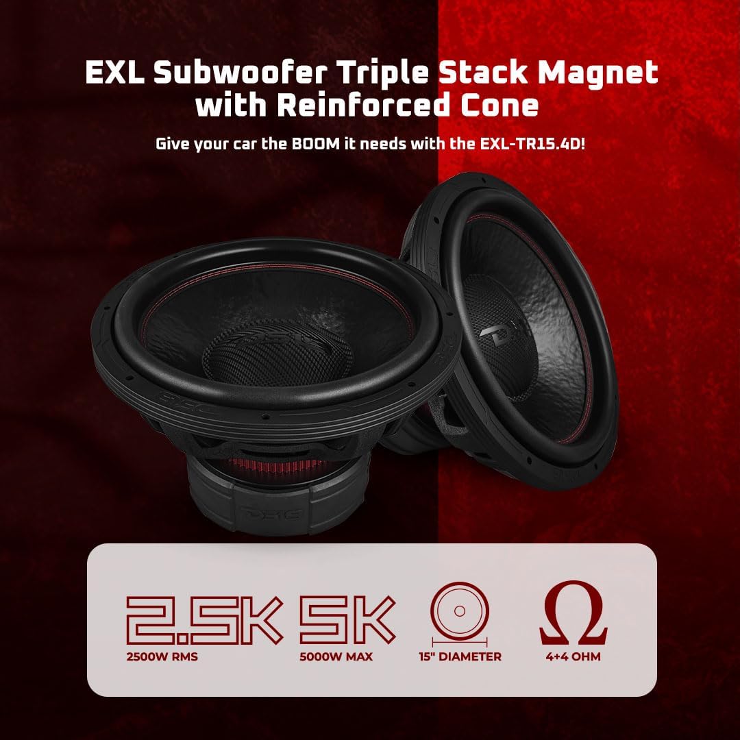 DS18 EXL-TR15.4D 15" Subwoofer Triple Stack with Reinforced Cone with Epoxy Coating for Enhanced Audio Performance, 2500 Watts RMS 4" Dvc 4-Ohm, Pro Audio SPL Car Subwoofer