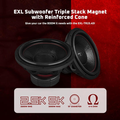 DS18 EXL-TR15.4D 15" Subwoofer Triple Stack with Reinforced Cone with Epoxy Coating for Enhanced Audio Performance, 2500 Watts RMS 4" Dvc 4-Ohm, Pro Audio SPL Car Subwoofer