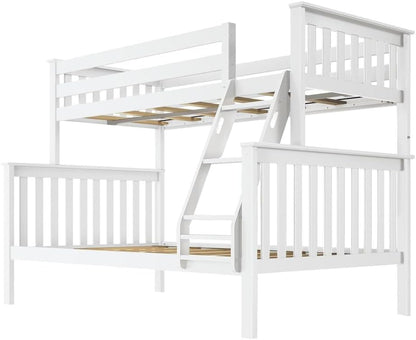 Max & Lily Bunk Bed Twin Over Full Size with Ladder, Solid Wood Platform Bed Frame with Ladder for Kids, 14" Safety Guardrails, Easy Assembly, No Box Spring Needed, White