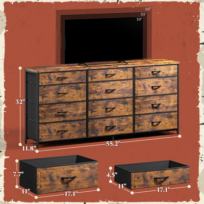 ROMORGNIZ 55" Dresser with 12 Drawers for Bedroom & TV