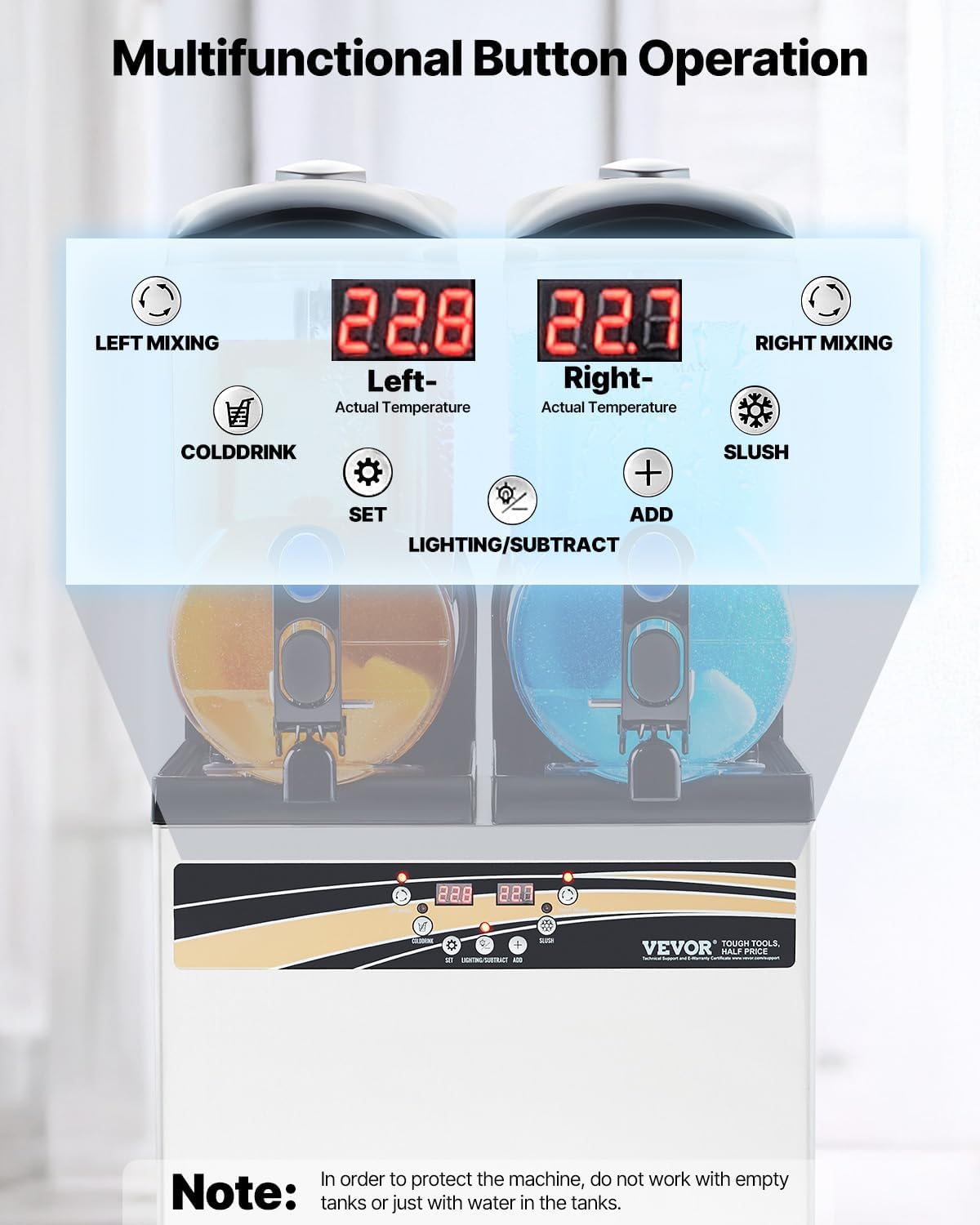VEVOR Commercial Slushy Machine, 15Lx2 Double Tank Margarita Machine, 120 Cups Stainless Steel Margarita Smoothie Frozen Drink Machine, Slushie Machine for Party Restaurants Cafe Bars