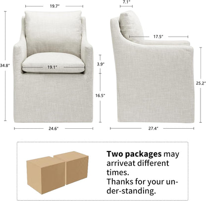 DUHOME Upholstered Dining Chairs Set of 2,Linen Accent Chair for Living Room,Single Sofa Chair with 4 Casters,Upholstered Arm Chair for Bedroom Reading Room Waiting Room Kitchen Dining Room