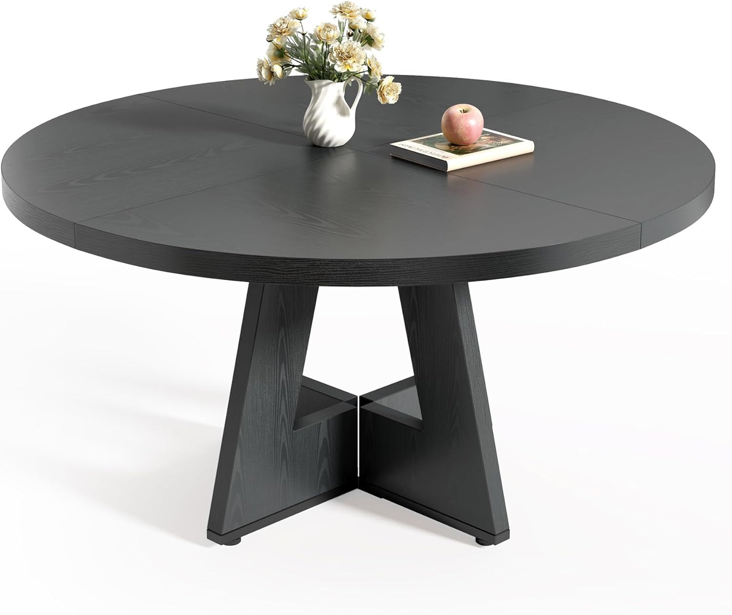 LITTLE TREE Round Dining Table for 4-6 People, 47 Inches Dining Room Table with Wooden Pedestal Base, Black Dinner Tables, Circle Kitchen Tables for Dining Room, Kitchen, Living Room