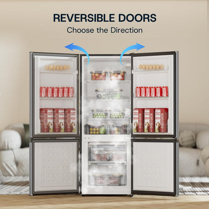 Upstreman 7.1 Cu.Ft Refrigerator with Bottom Freezer, Apartment Fridge with Freezer, Energy-efficient, Large Capacity, Adjustable Thermostat, Refrigerator for Apartment, Kitchen, Dorm,Silver(BM71)