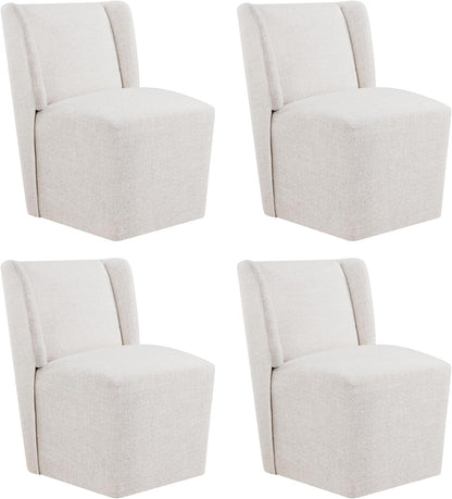 KISLOT Upholstered Dining Chairs Set of 4 with Casters, Wingback Modern Side Armless Deskchair with Rollers for Diningroom Bedroom Livingroom Reading Room, Linen Fabric