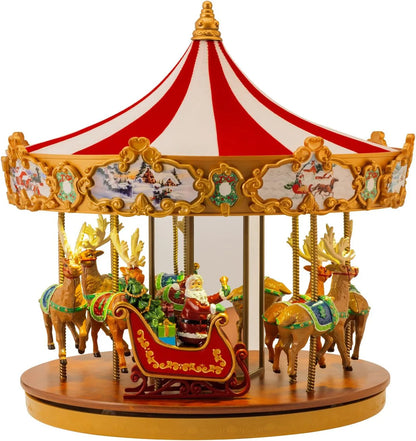 World's Fair Ferris Wheel Musical Animation Indoor Christmas Decor, 15", Gold & Very Merry Carousel Musical Animation Indoor Christmas Decor, 12", Red