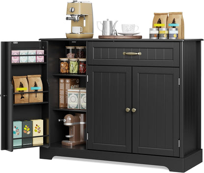 Gizoon Kitchen Sideboard Buffet Cabinet with Storage Small Coffee Bar Cabinet with Drawer, Kitchen Pantry Storage Cabinet with Door and Shelves for Bathroom and Living Room, Black