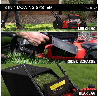 PowerSmart EasyDrive 21-Inch Self Propelled Gas Lawn Mower, 170cc 4-Stroke OHV Engine, Rear Wheel Drive, 3-in-1 Mulch/Bag/Side Discharge, Steel Deck, 6 Height Adjustment