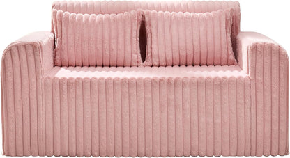 Hobestluk Couch Sofa 2-Seater Foam Sofa Loveseat for Small Spaces Comfy Sofas with Removable Cover Furry Couch with Pillows for Living Room, Bedroom, Apartment, Office (Pink, Loveseat)