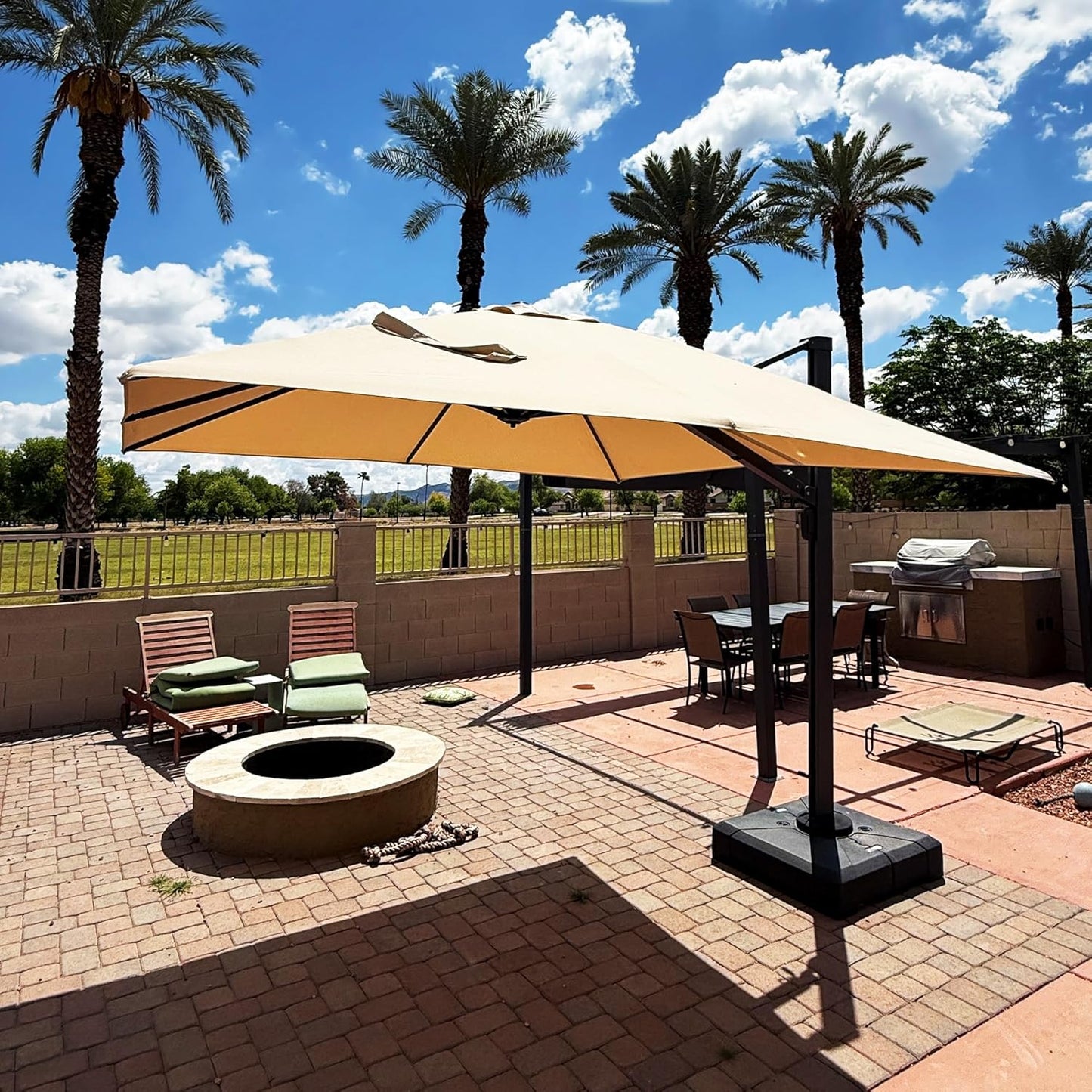 PURPLE LEAF 10ft Patio Umbrella Square Large Outdoor Windproof Offset Umbrella with 360° Rotation Cantilever Umbrella for Garden Deck Backyard Pool Beige