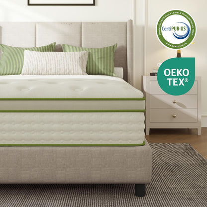 Queen Mattress 10 Inch Hybrid Memory Foam Mattress in a Box with Individual Pocket Innerspring for Motion Isolation & Pressure Relief, Edge Support, Medium Firm