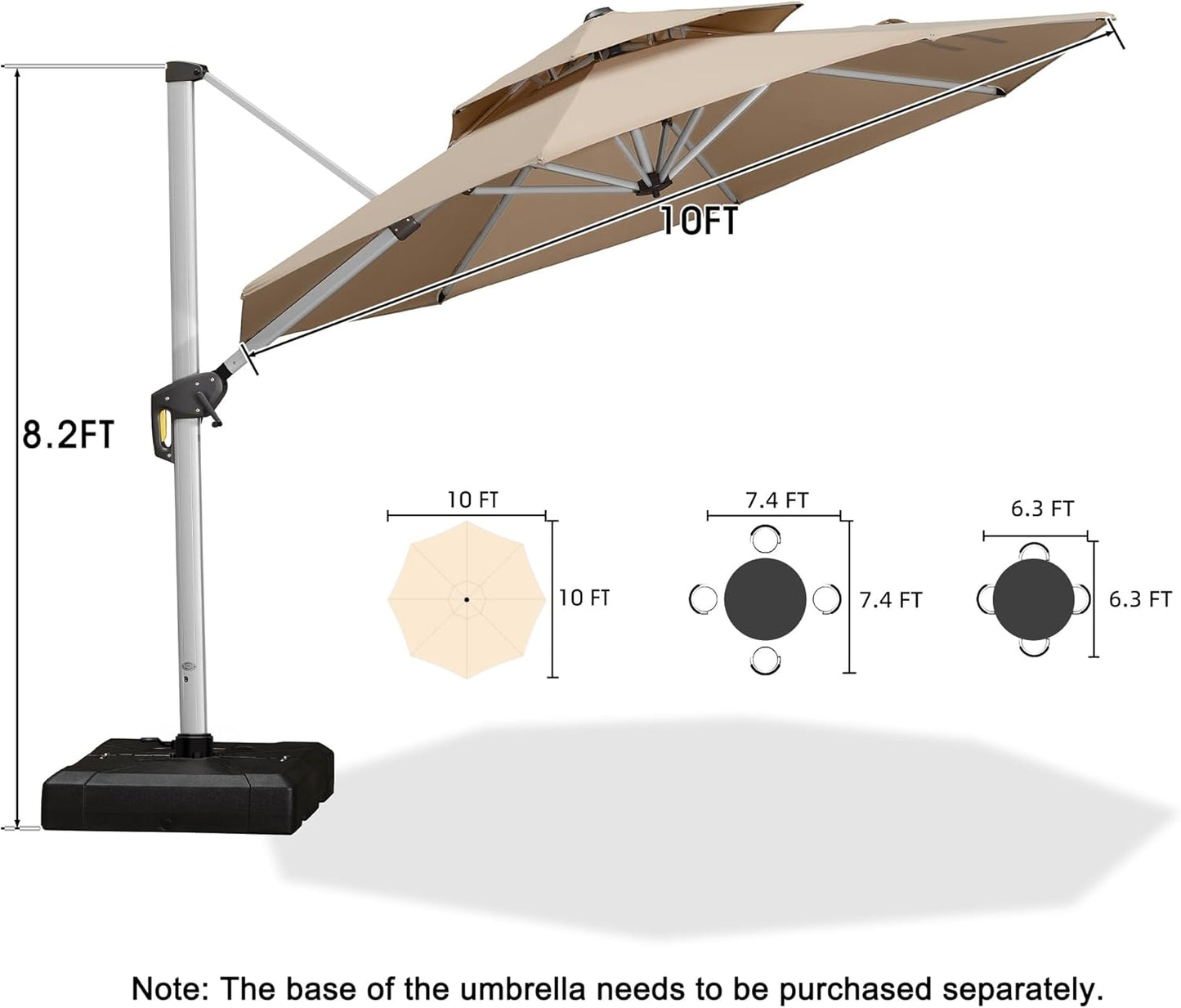 PURPLE LEAF 10 Feet Patio Umbrella Outdoor Round Umbrella Large Cantilever Umbrella Windproof Offset Heavy Duty Sun for Garden Deck Pool Patio, Beige