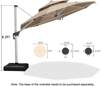 PURPLE LEAF 10 Feet Patio Umbrella Outdoor Round Umbrella Large Cantilever Umbrella Windproof Offset Heavy Duty Sun for Garden Deck Pool Patio, Beige