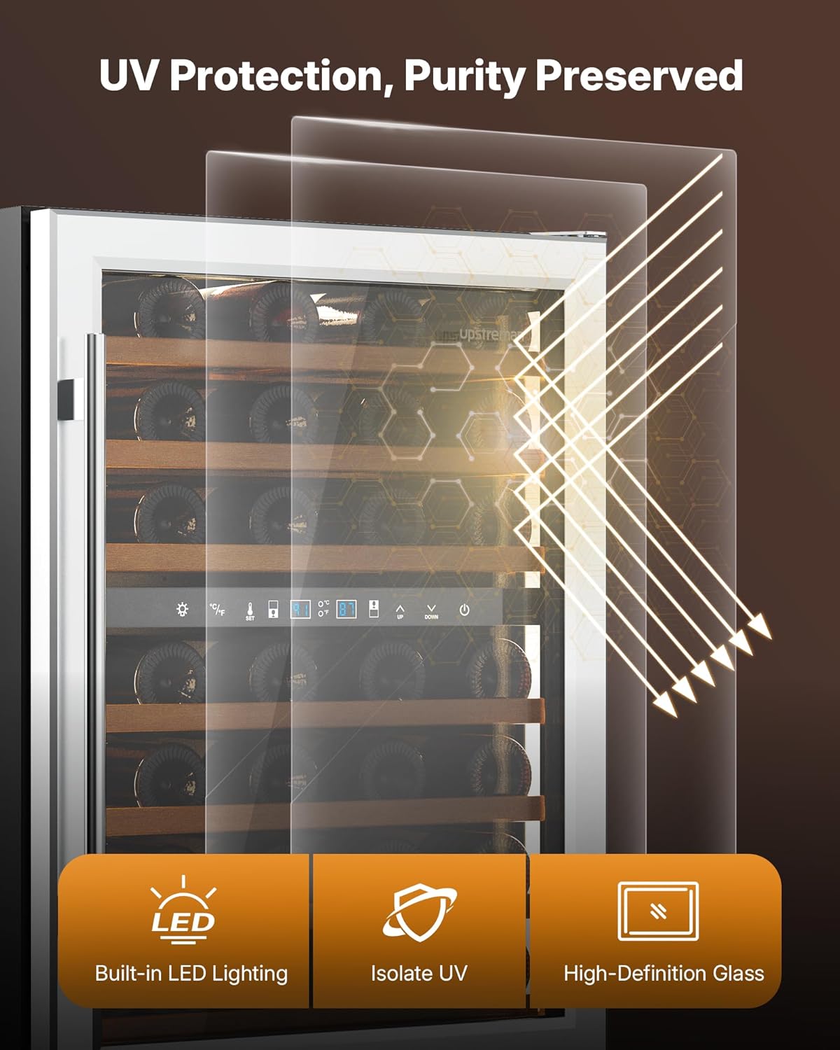 Upstreman 24 Inch Wine Fridge, 54 Bottles Dual Zone Wine Cooler Under Counter, Built-in or Freestanding Wine Fridge with Stainless Steel Glass Door for Home, Bar, or Kitchen