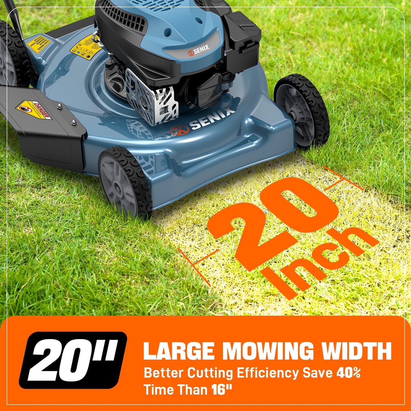 SENIX 20" Gas Lawn Mower with 4-Cycle Engine and Height Adjustment