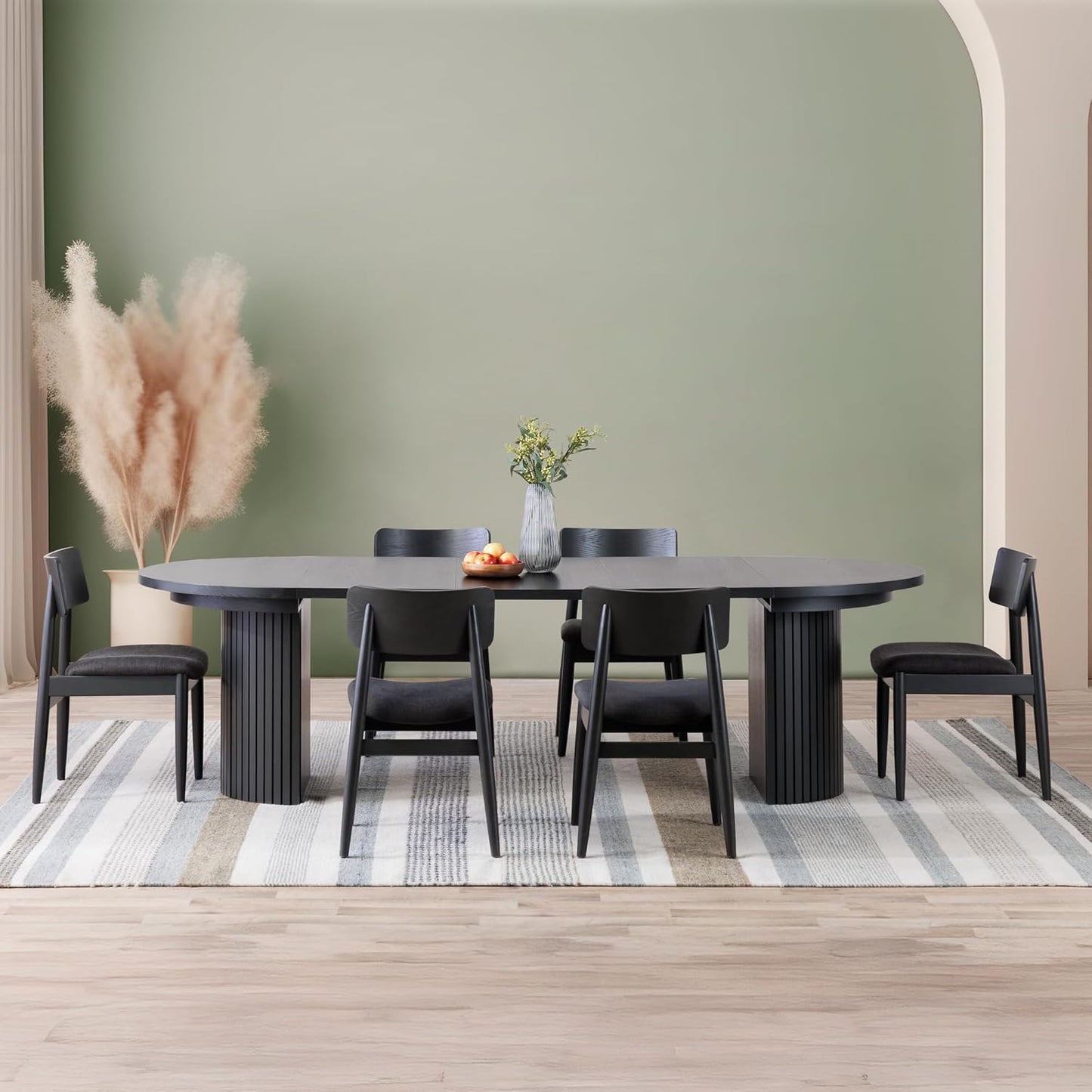 Transformer Table - Solid Wood Extendable Round Dining Table Set with 6 Chairs, Seats 2-10, Extendable Round Dining Set, Space-Saving Modern Furniture, Black (Table + 6 Chairs)