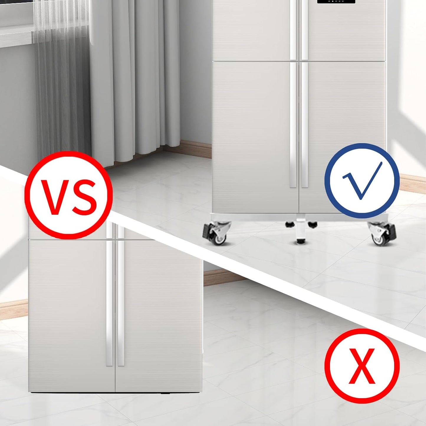 Heavy Duty All Steel Fridge Stand with Wheels Mobile Base Universal Adjustable Washing Machine Stand Multi-Functional Base Furniture Dolly for Refrigerator, Washer and Dryer（White/Large）