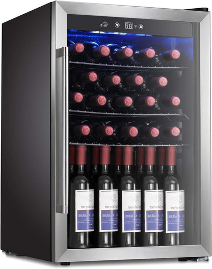 Antarctic Star Wine Cooler/Cabinet Drink Refrigerator Fridge, 36 Bottle Freestanding Wine Chiller with Stainless Steel, Double-Layer Glass Door Touch Screen for Home Office/Bar, 4.4Cu.Ft., Silver