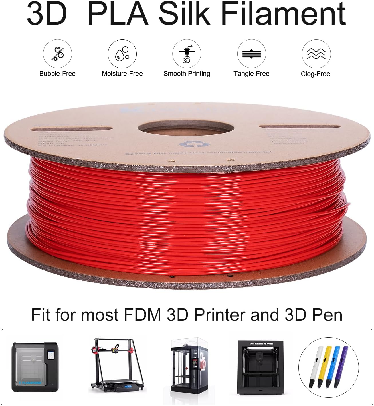 Kretrum PLA Filament 1.75 mm 3D Printer Filament Dimensional Accuracy +/- 0.02 mm 1 KG 2.2 lbs Cardboard Spool 3D Printing Filament Fits for Most FDM 3D Printers Red