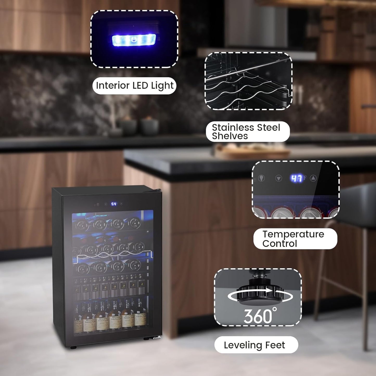 Electactic 37 Bottle Wine Fridge,Freestanding 145 Can Beverage Refrigerator with Smart Temperature Control .4.5 CU FT Quiet Mini Fridge with Child Lock Panel for Family Restaurant Bar, Black