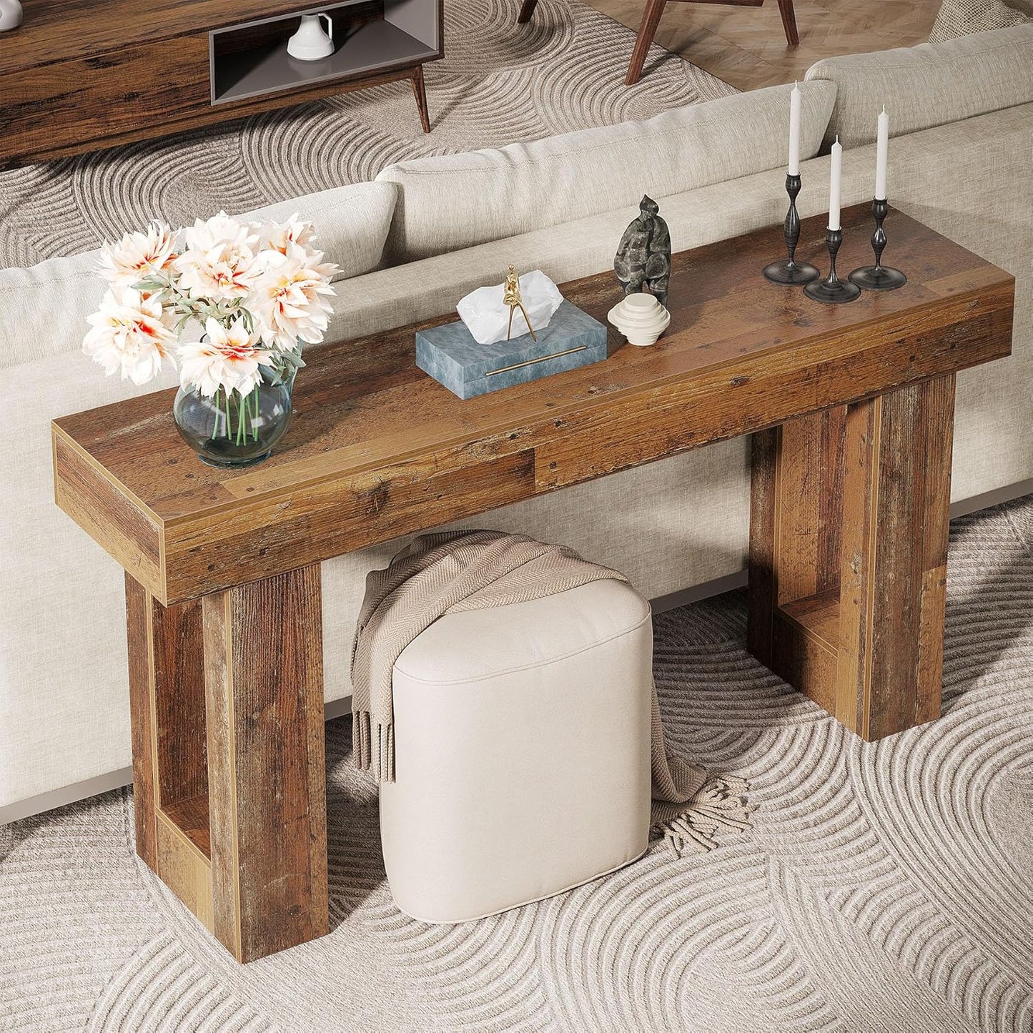 Tribesigns 63-Inch Long Console Table, Wooden Rectangular Sofa Table Behind The Couch, Farmhouse Entryway Table for Entrance, Hallway, Living Room (Mix Brown)