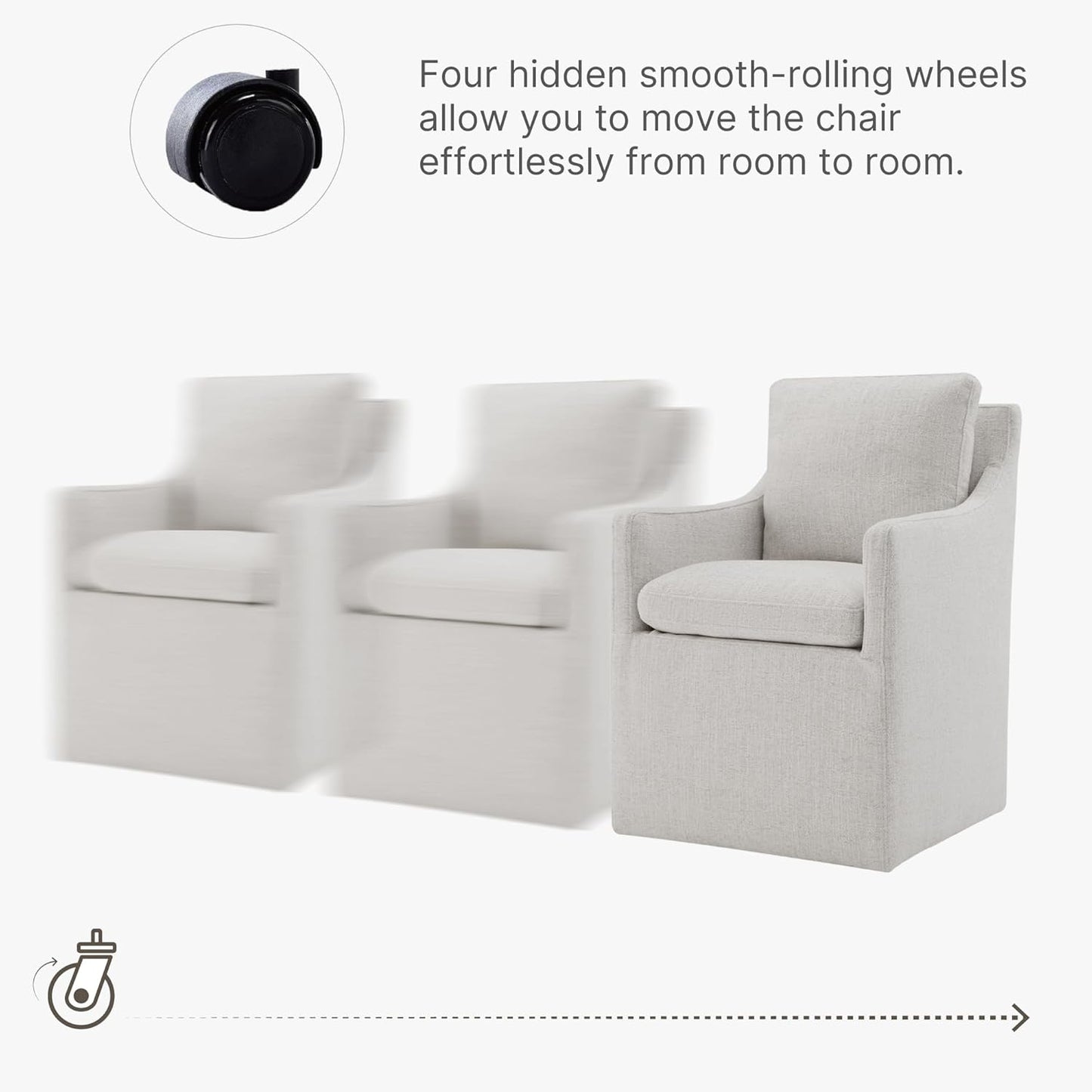 KISLOT Upholstered Dining Chairs with Casters, No Assembly Modern Accent Armchair with Rollers for Dining Room, Bedroom, Living Room, Reading Room, Already Assembled, Linen, 2 Box