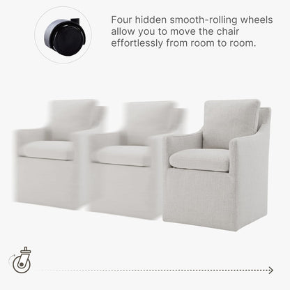 KISLOT Upholstered Dining Chairs with Casters, No Assembly Modern Accent Armchair with Rollers for Dining Room, Bedroom, Living Room, Reading Room, Already Assembled, Linen, 2 Box