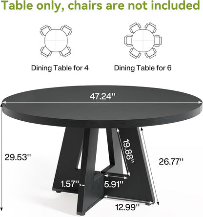 LITTLE TREE Round Dining Table for 4-6 People, 47 Inches Dining Room Table with Wooden Pedestal Base, Black Dinner Tables, Circle Kitchen Tables for Dining Room, Kitchen, Living Room
