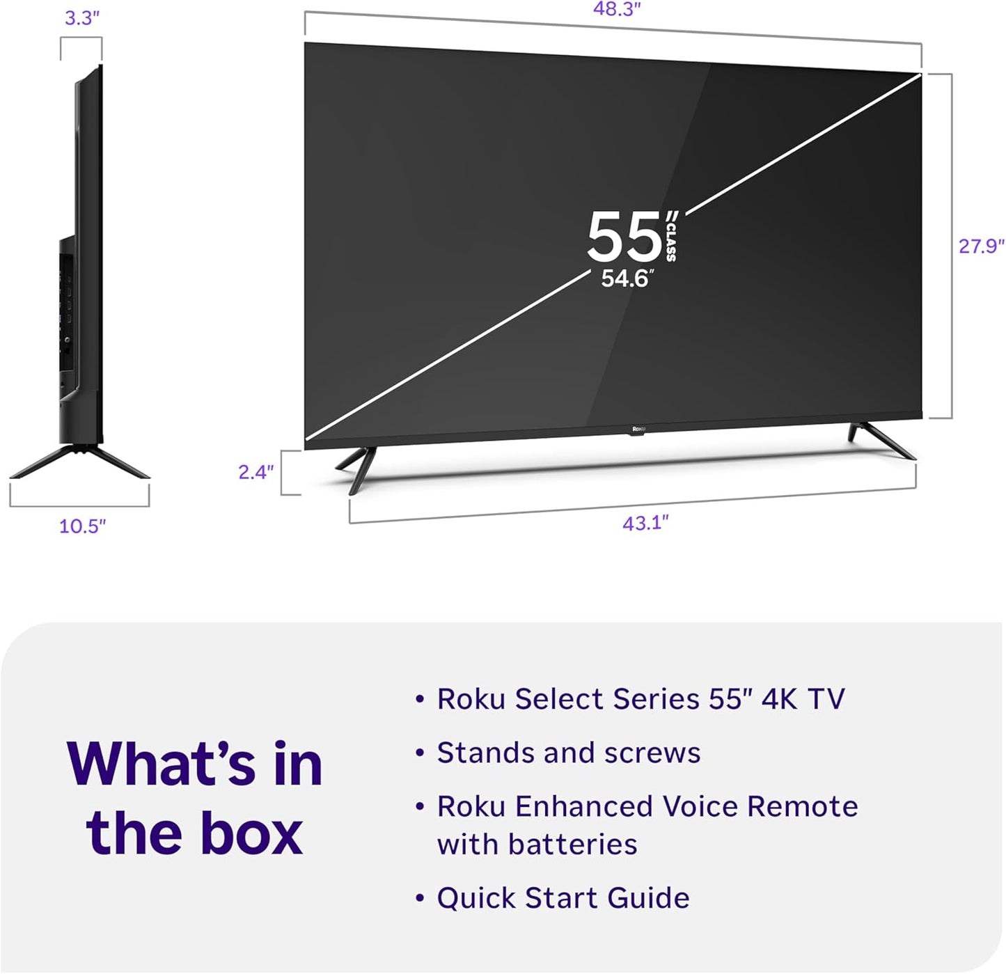 Roku Smart TV – 55-Inch Select Series, 4K HDR TV – Roku TV with Enhanced Voice Remote – Flat Screen LED Television with Wi-Fi for Streaming Live Local News, Sports, Family Entertainment