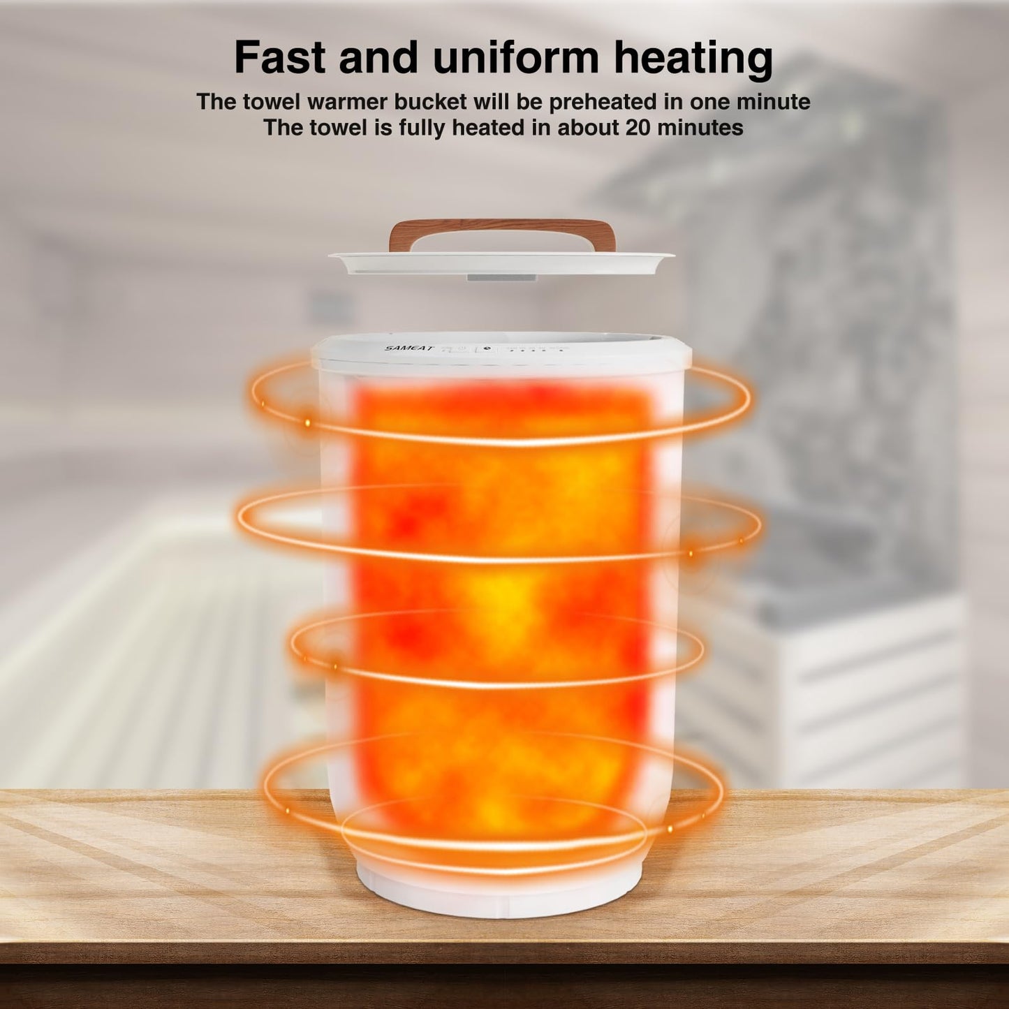 SAMEAT Heated Towel Warmer Bucket with Wood Handle