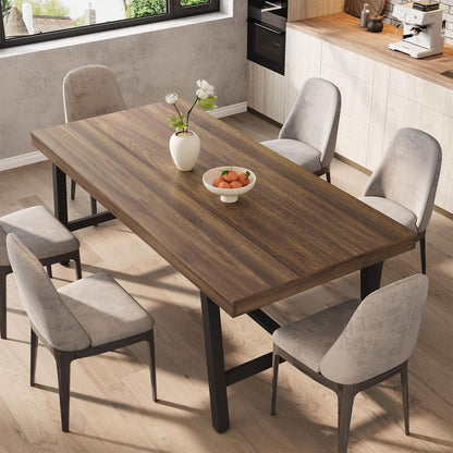 GarveeHome Industrial Dining Table for 6-8 People, 70.87" Long Large Kitchen Table with Sturdy Metal Frame, Rectangular Counter for Dinner, Kitchen, Dining Room (Brown, 71" Non-extendable)