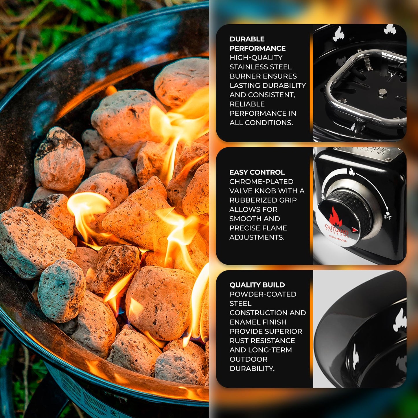 OUTLAND LIVING Portable Propane Fire Pit 19" 58,000 BTU Smokeless