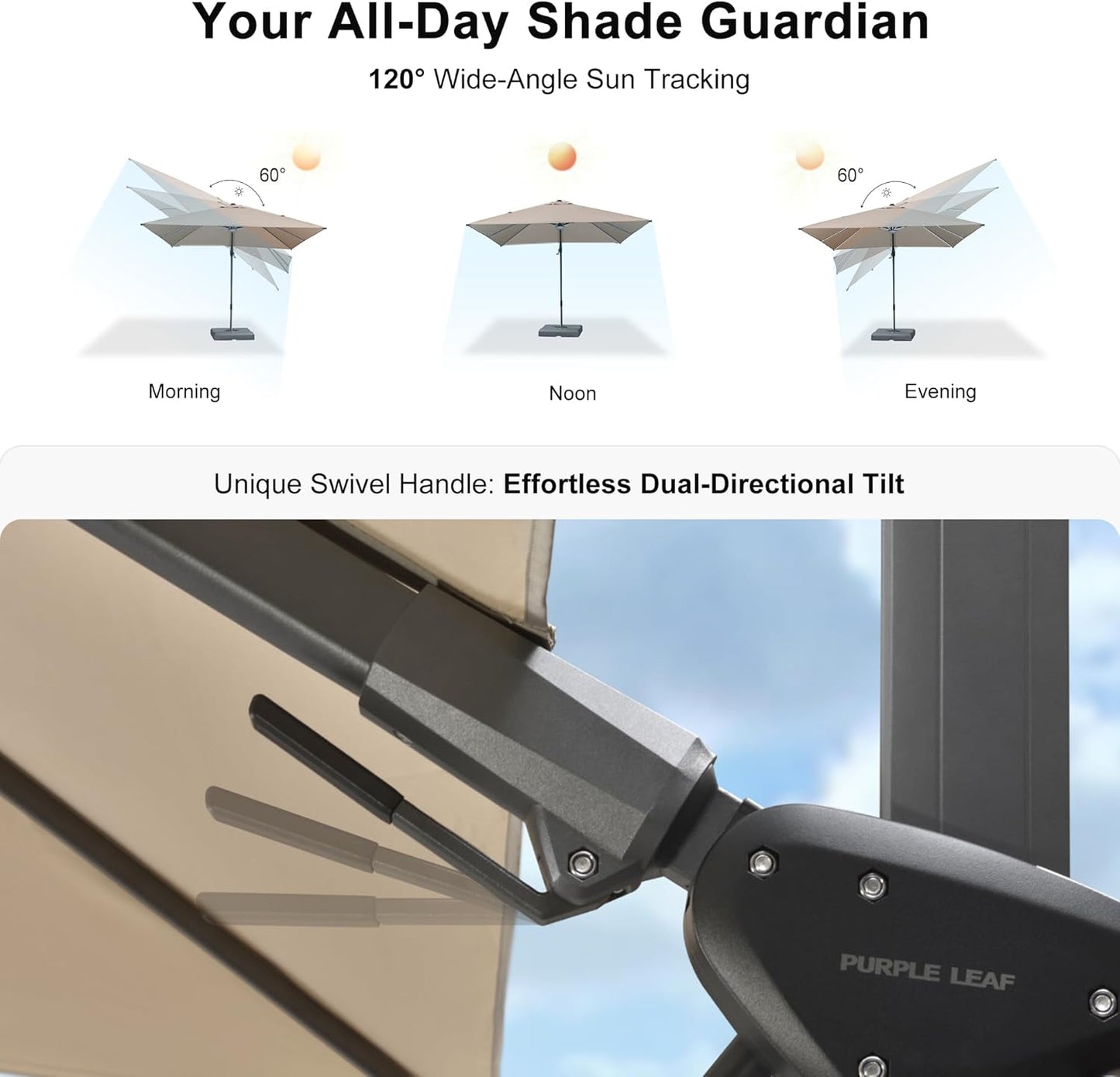 PURPLE LEAF 10 Feet Patio Umbrella with Base Outdoor Cantilever Solar Powered LED Swivel Square Umbrella Aluminum Offset Umbrella with 360-degree Rotation for Garden Deck Pool Patio, Beige
