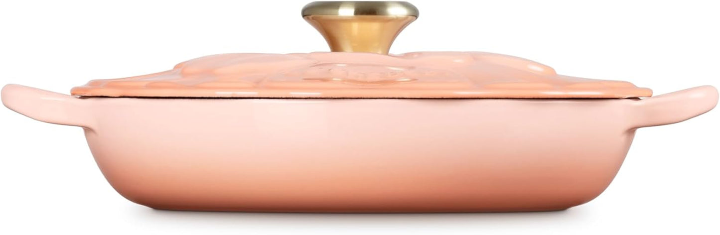 Le Creuset Signature Enameled Cast Iron Petal Braiser, 2.25qt., Peche w/Light Gold Knob