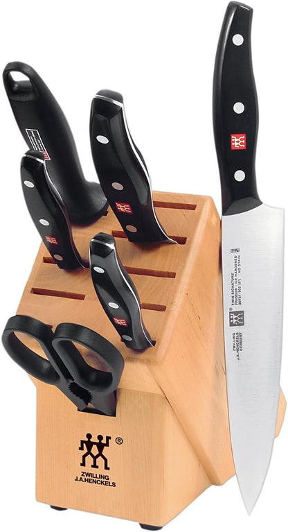 ZWILLING Twin Signature 7-Piece German Knife Set with Block, Razor-Sharp, Made in Company-Owned German Factory with Special Formula Steel perfected for almost 300 Years, Dishwasher Safe