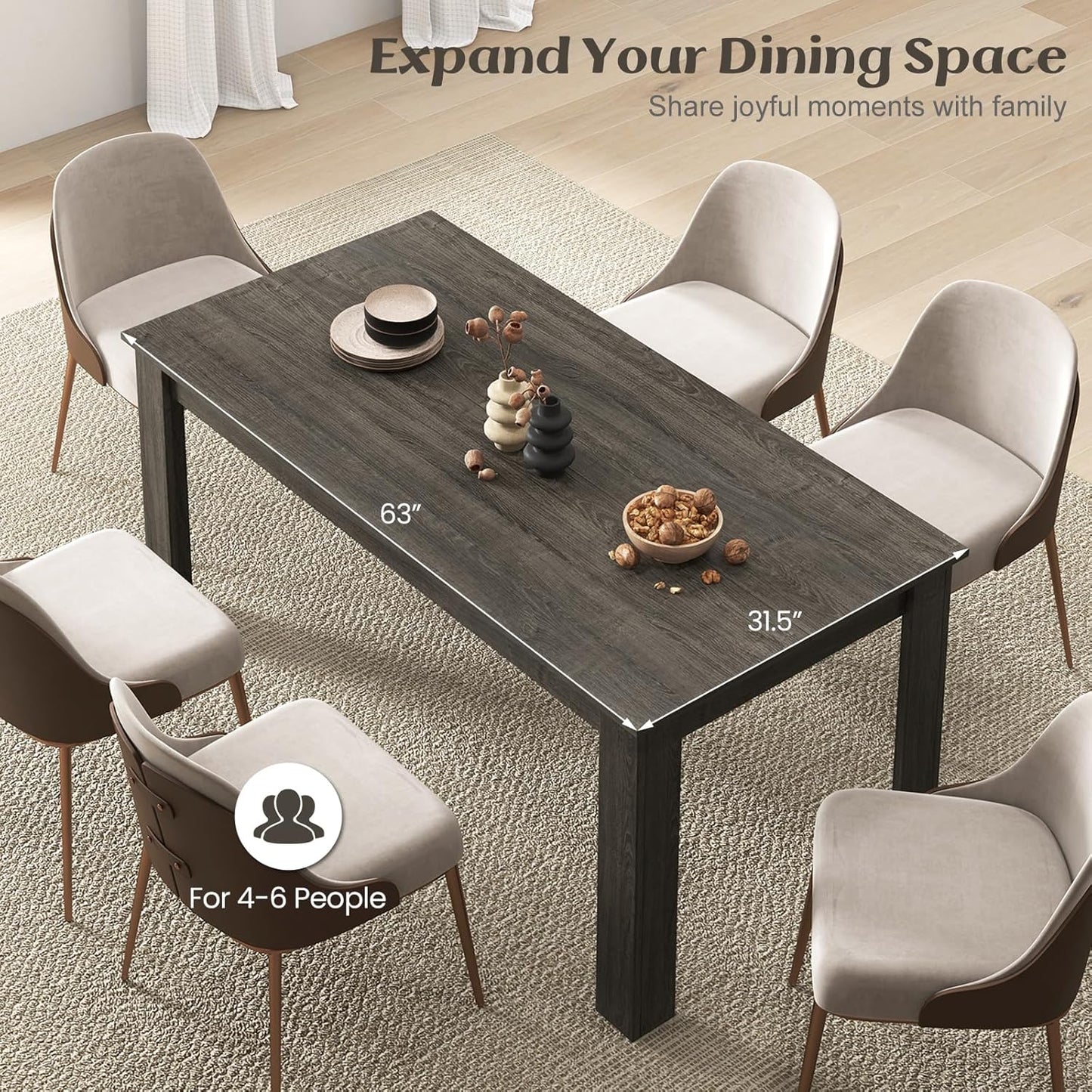 Giantex Dining Table, 63" L x 31.5" W x 30" H Large Farmhouse Center Table with 330LBS Capacity, Kitchen Table for Living Room, Home Office, Dinette, Dinner, Dining Room, Restaurant, Grey