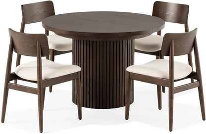 Transformer Table - Solid Wood Extendable Round Dining Table Set with 4 Chairs, Seats 4-10, Extendable Round Dining Set, Dark Brown (Table + 4 Chairs)