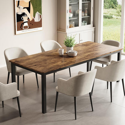 GarveeHome 70.8 in Industrial Dining Table for 6, Wooden Long Dinner Table with Mortise Tenon Design, Kitchen Table with Sturdy Metal Legs, for Dining Room Home Office Living Room, Retro