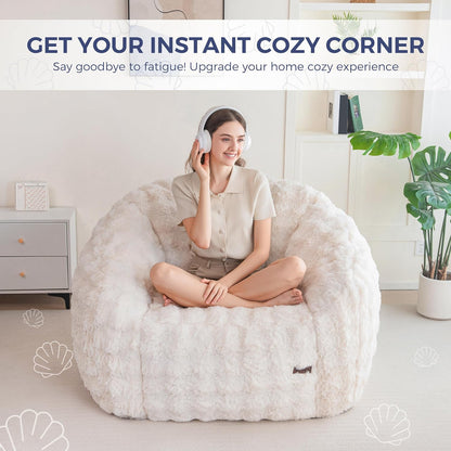 MAXYOYO Giant Bean Bag Chair for Adults, Stuffed Shell-Shaped Large Bean Bag Couch, Cozy Living Room Chair with Filler, Floor Sofa Lazy Sofa for Bedroom Living Room, Beige