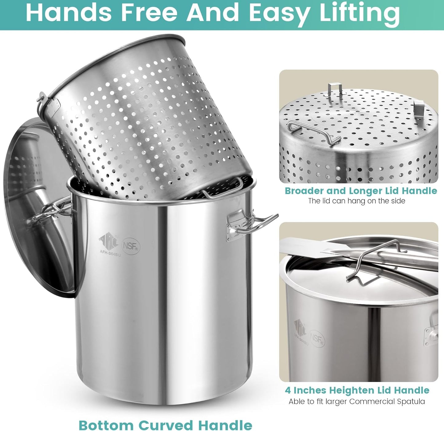 ARC 100QT Stainless Steel Seafood Boil Pot with 200,000BTU Propane Burner, w/Basket for Outdoor Deep Fryer-Large Cooking Pot for Turkey Fryer Crab Crawfish Shrimp Lobster Boiling Stock Pot